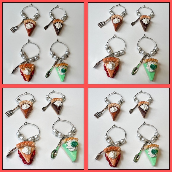 Pie Slice Clay Wine Glass Charms – Set of 4 Pumpkin, Cherry, Chocolate, Key Lime - Picture 9 of 11